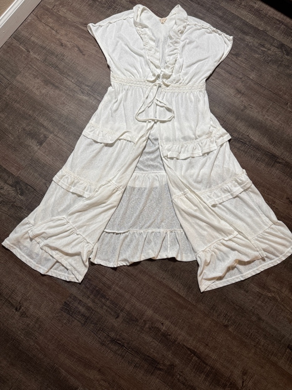 POL Cream Ruffled longline Open Cardigan